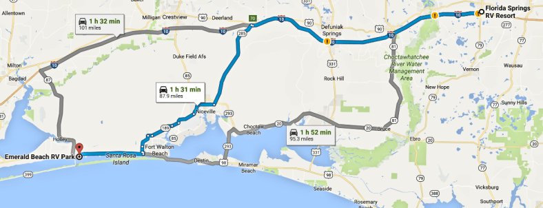 Florida Springs RV Resort to Emerald Beach RV Park - Google Maps - Google Chrome_2017-03-16_11-01-57